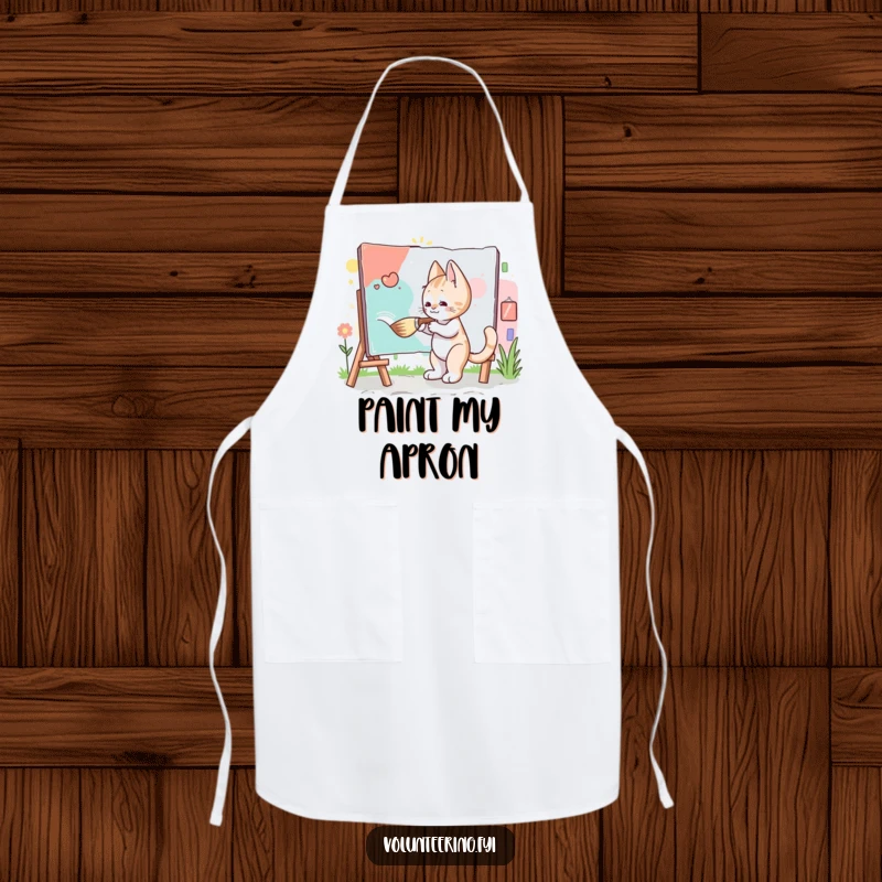 Funny Kitten Artist Apron: A diligent kitten painting a community mural with a giant brush, ideal for a fun and artistic kitchen.