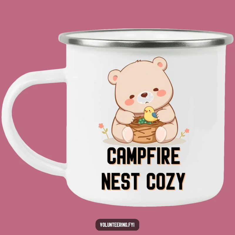 Funny Bear Bird Nest Camping Mug: Playful Helper, Outdoor Funny Gift