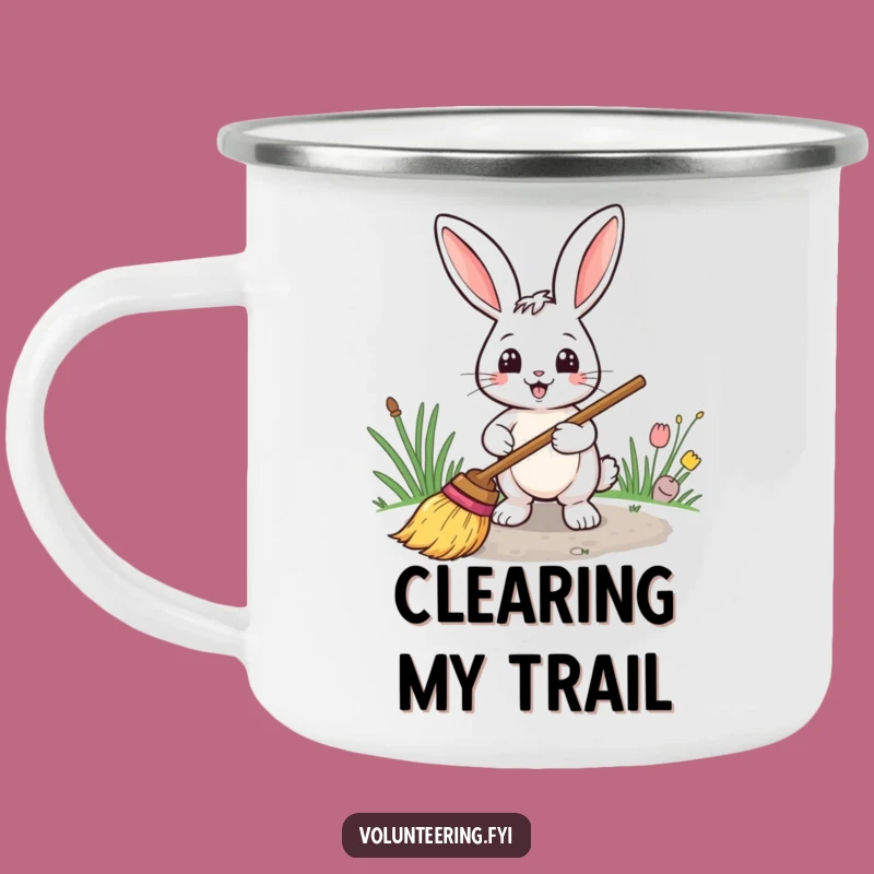 Funny Rabbit Sweeping Camping Mug: Enjoy Drinks with a Tidy Bunny!
