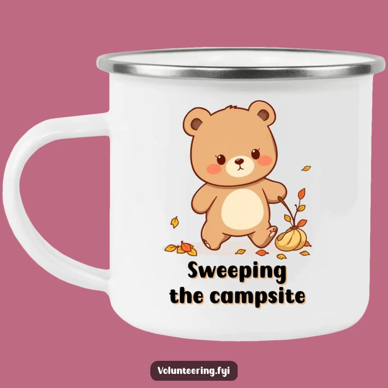 Funny Kawaii Bear Tidying Up Camping Mug: Autumn Cleaning Gift