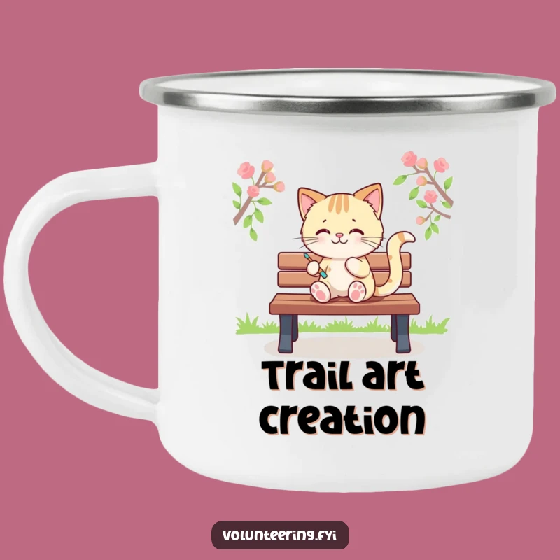 Funny Kawaii Cat Painting Camping Mug, Outdoor Art, Adventure Gift