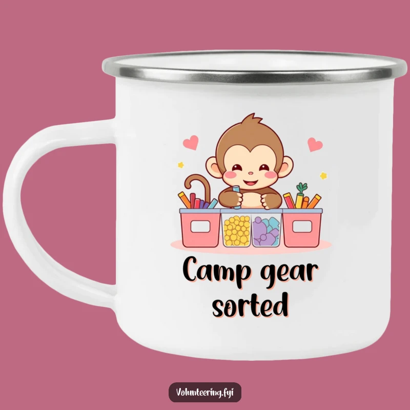 Funny Kawaii Monkey Camping Mug - Adorable Sorting Design for Organized Campers