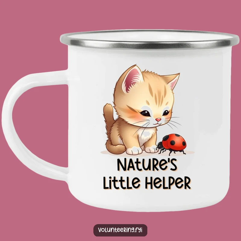 Funny Kitten Ladybug Camping Mug: Helpful Pet Cup, Perfect Outdoor Gift
