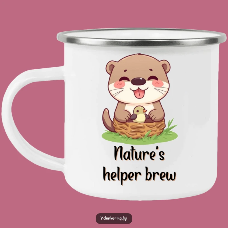 Funny Otter Helping Bird Nest Camping Mug: Durable Outdoor Drinkware, Great Gift