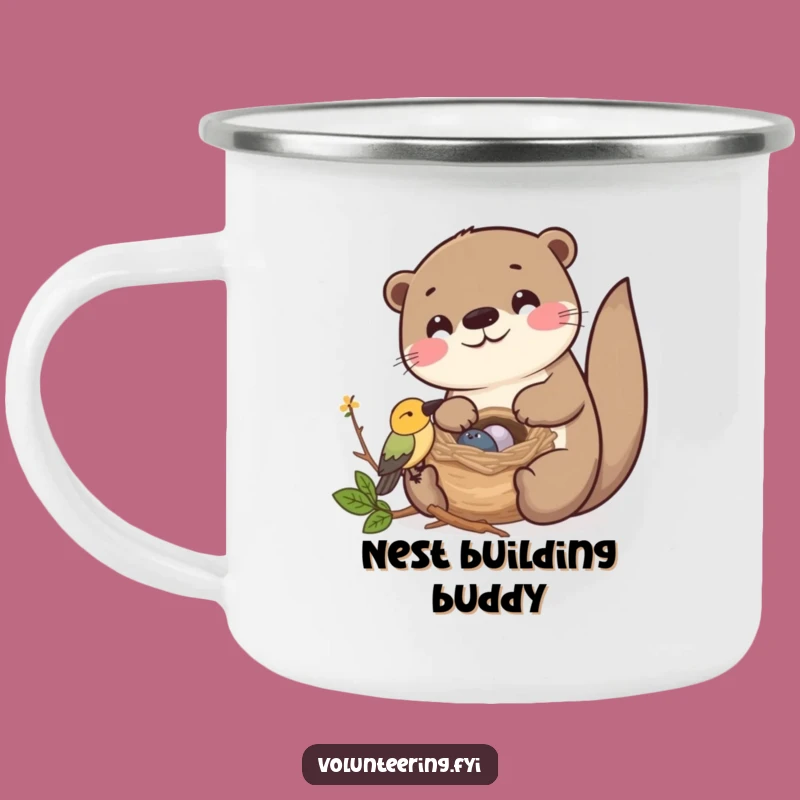 Funny Kawaii Otter Helping Bird Nest Camping Mug: Friendship Gift