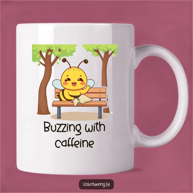 Funny Bee Polishing Mug: Joyful Yellow Character Working, Perfect Funny Gift
