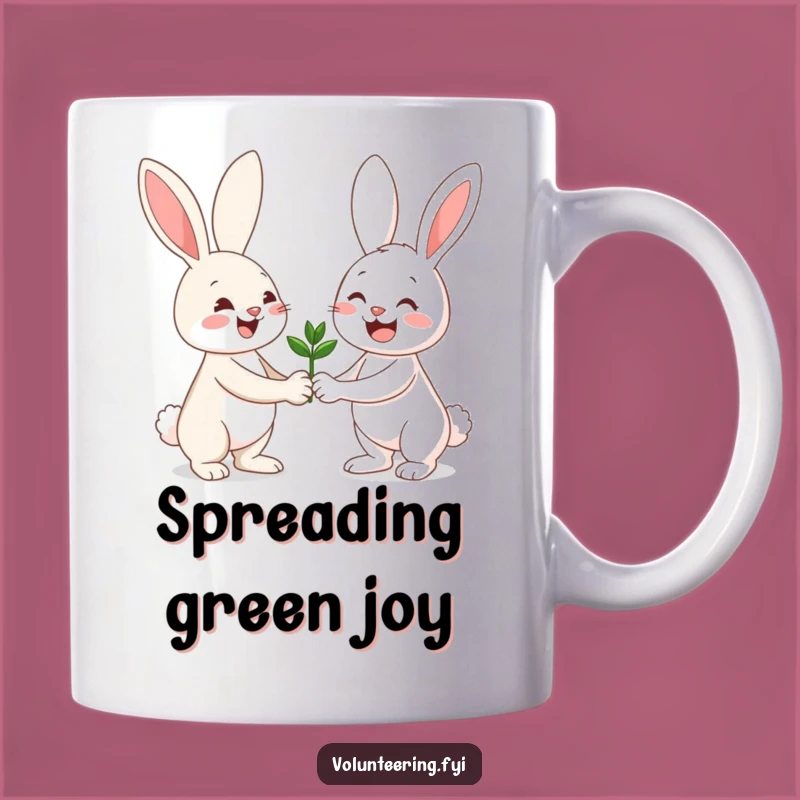 Funny Bunny Friendship Gift Mug: Cheerful Gardener Sharing Seedling Fun