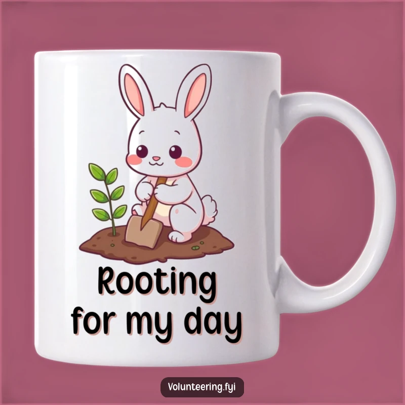 Funny Bunny Gardener Mug: Adorable Character Planting Tree, Perfect Funny Gift Idea