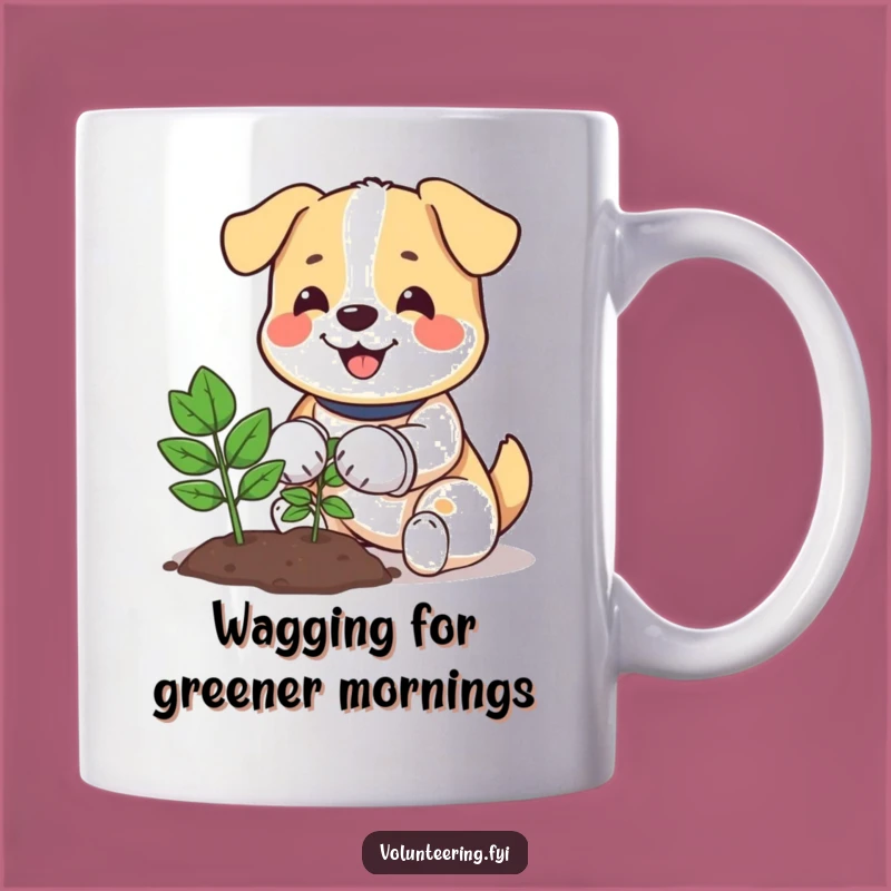 Funny Dog Planting Mug: Happy Pup with Gloves Gardening, Perfect Nature Gift!
