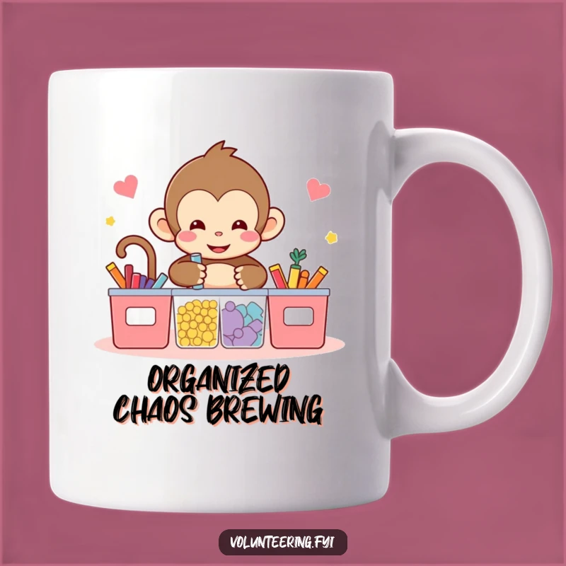 Funny Kawaii Monkey Sorting Mug - Adorable Organization Gift for Neat Freaks
