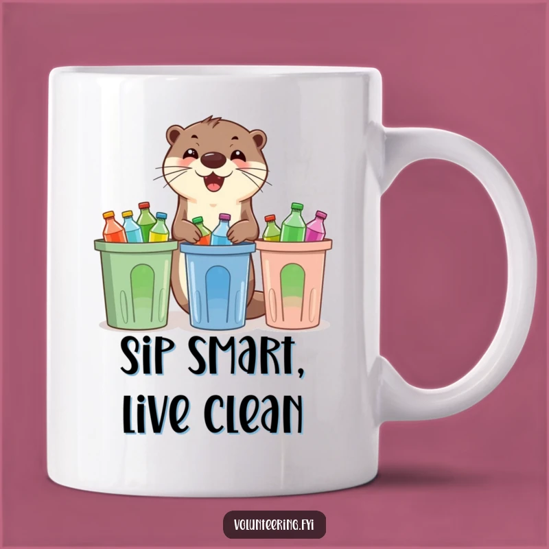 Funny Otter Recycling Mug: Enthusiastic Eco-Hero for Your Morning Coffee