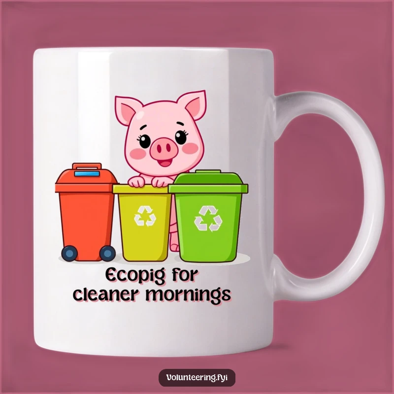Funny Pink Pig Recycling Mug: A Cheerful Eco-Warrior Gift For Your Favorite Green Thumb