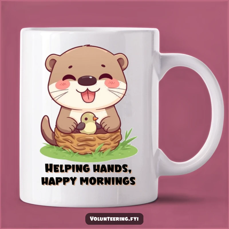 Funny Otter Mom Mug: Adorable Helping Otter & Bird Nest, Perfect Gift for Animal Lovers
