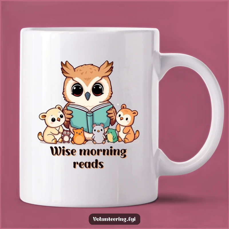 Funny Kawaii Owl Reading Mug, Wise Animal Humor, Perfect Bookworm Gift