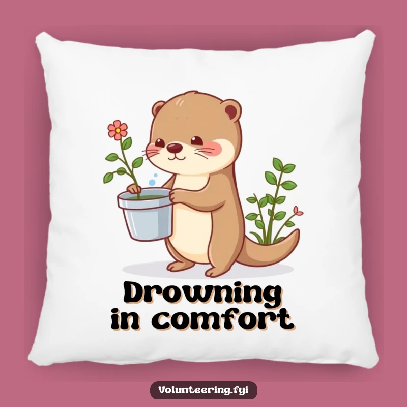 Funny Otter Pillow: Soft Cushion with Playful Plant Helper, Cozy Home Decor Gift