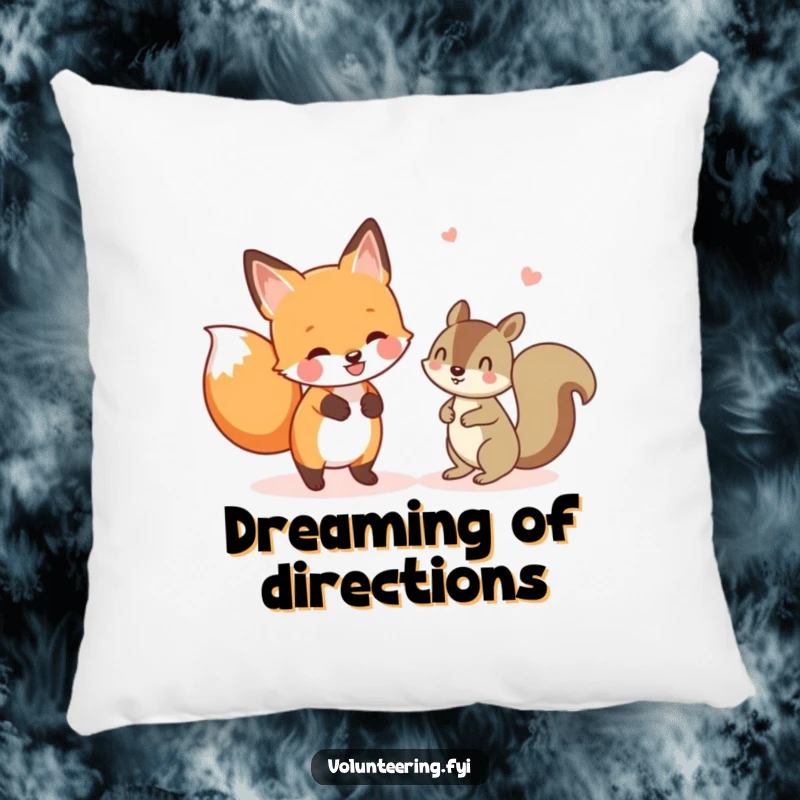 Funny pillow with a cheerful fox helping a lost squirrel, offering cozy humor and adorable woodland kindness. Ideal funny gift.