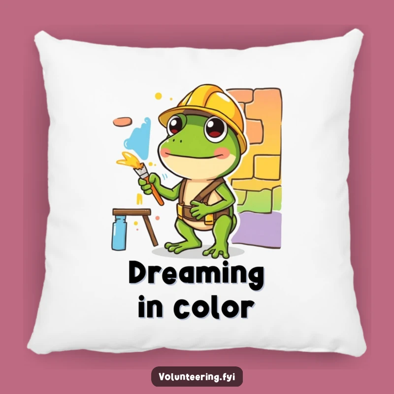 Funny Frog Painter Pillow - Hilarious Construction Art Accent Cushion Gift