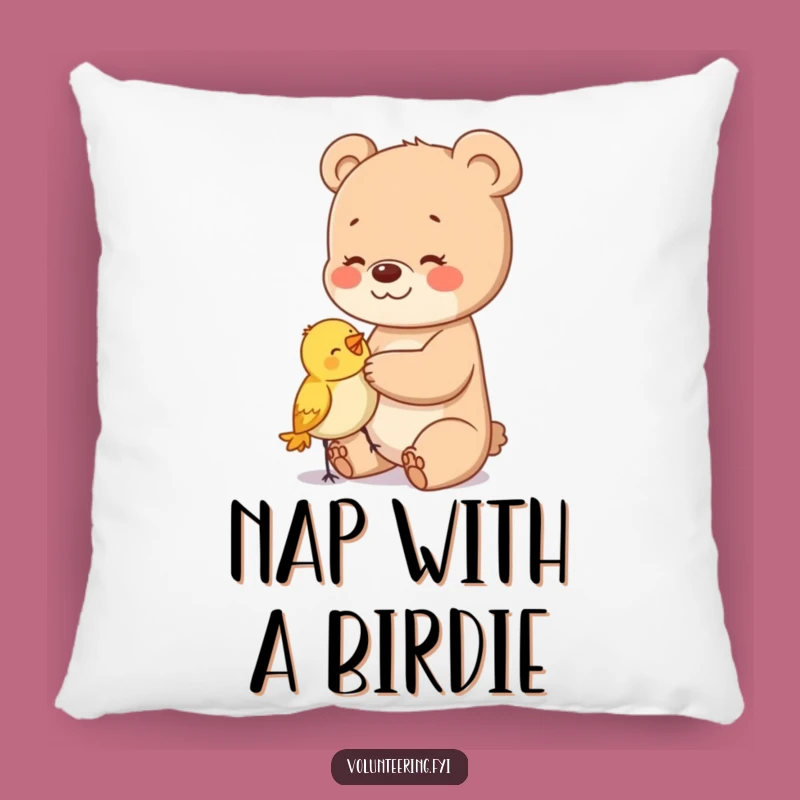 Funny Bear Cub Pillow: Gentle Friend Patting Bird Comfort