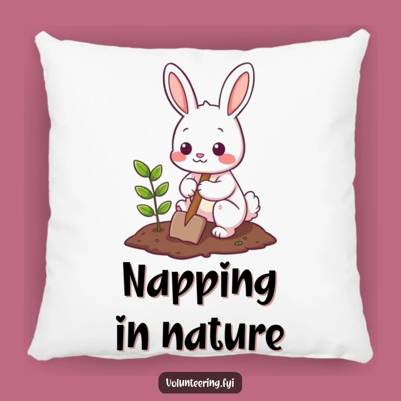 Funny Bunny Gardener Pillow: Cute Character Planting Tree, Soft & Comfy Funny Gift