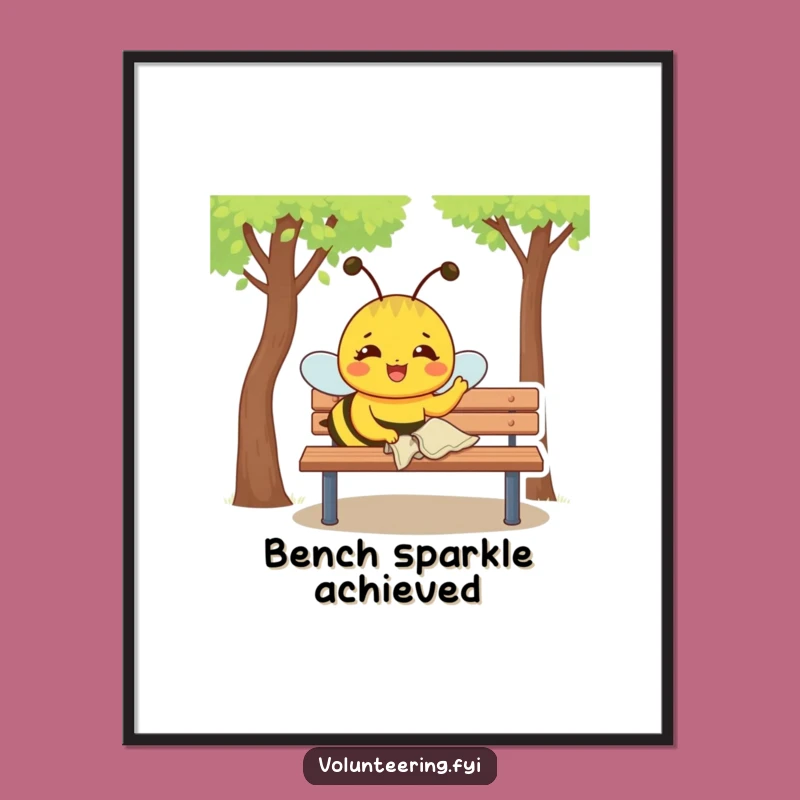 Funny Bee Digital Art: Joyful Bee Polishing Bench, Instant Funny Decor