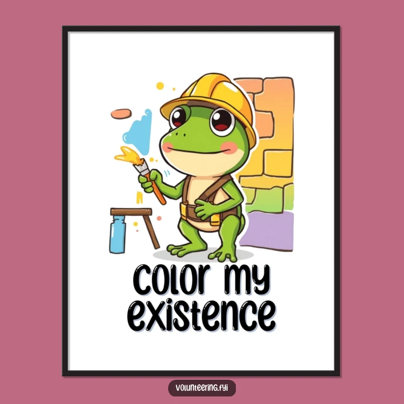 Funny Frog Painter Digital Art - Hilarious Construction Art Decor Print Gift