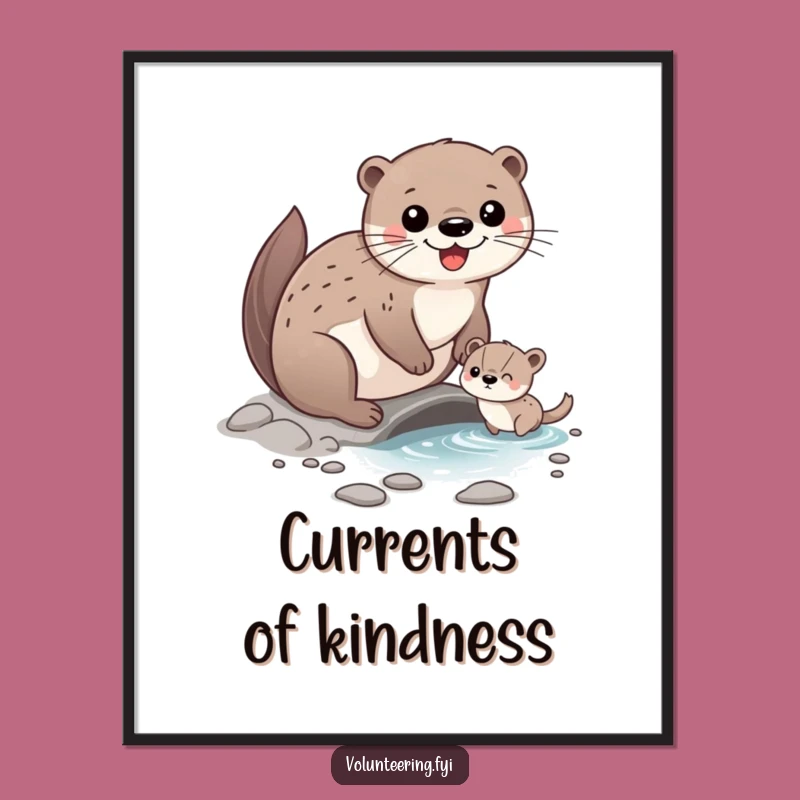 Funny Otter Friend Digital Print: Happy Character Helping Animal Cross Stream, Instant Funny Gift Download