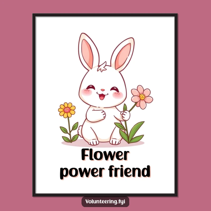Funny Bunny Flower Digital Art: Heartwarming Wall Decor for Cheerful Spaces