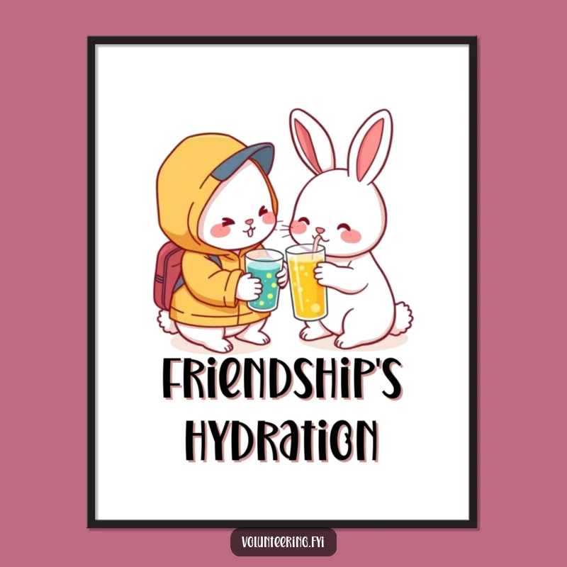 Funny Kawaii Rabbit Friendship Digital Art: Printable Support Scene, Instant Funny Gift Download