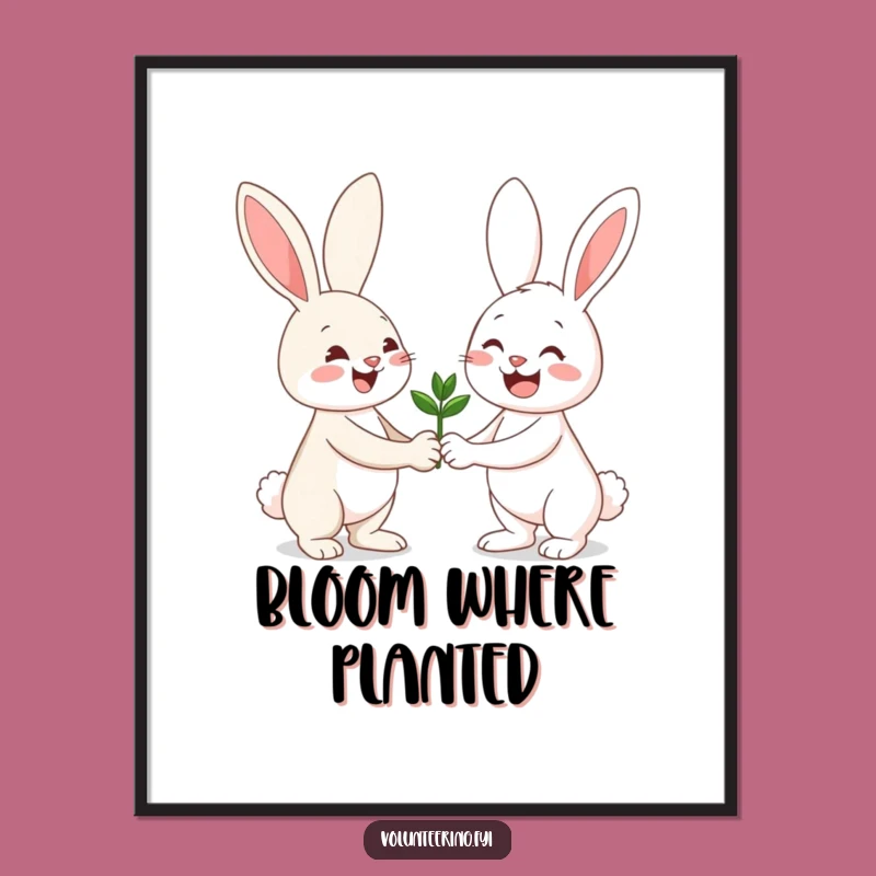 Funny Bunny Friendship Art Print: Cheerful Seedling Moment