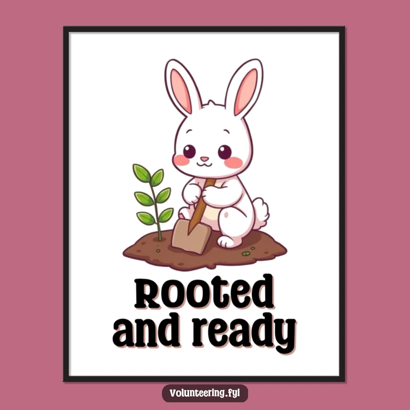 Funny Bunny Gardener Digital Print: Cute Character Planting Tree, Instant Funny Gift Download