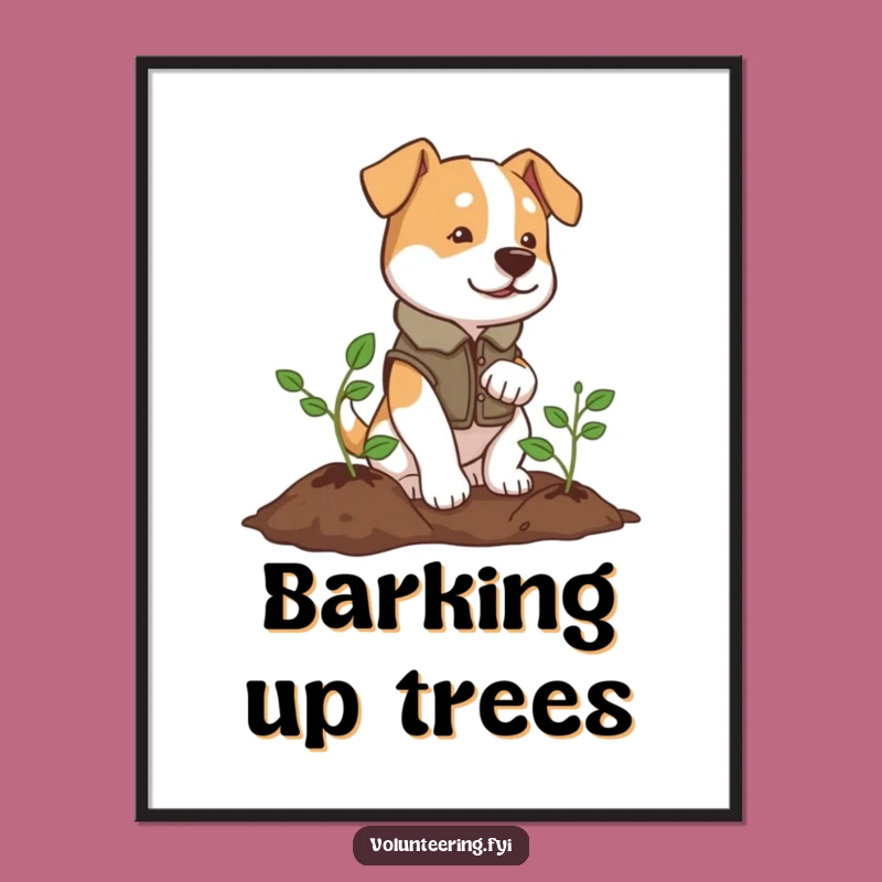 Funny Dog Planter Art Print: Determined Pup Planting Tree