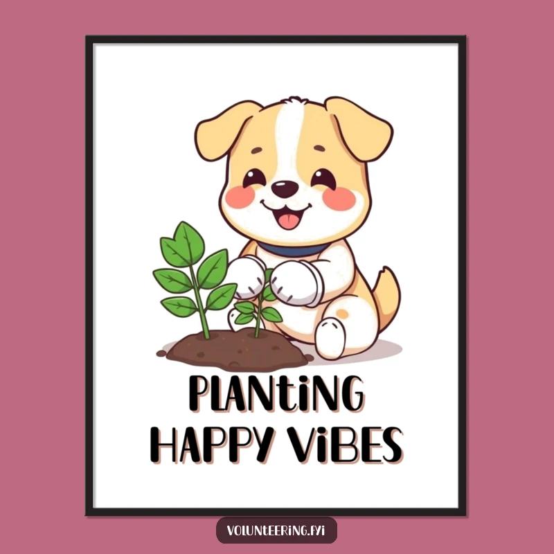 Funny Dog Planting Digital Art: Happy Pup Gardening Scene for Your Walls!