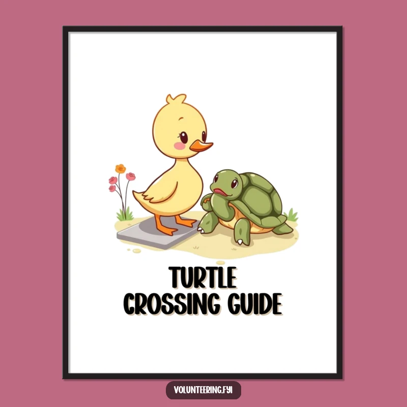 Funny Kawaii Duckling Helping Digital Art - Adorable Kindness Wall Decor