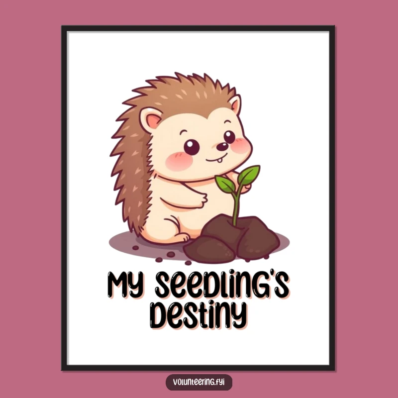 Funny Kawaii Hedgehog Planting Digital Art - Adorable Garden Decor for Instant Download