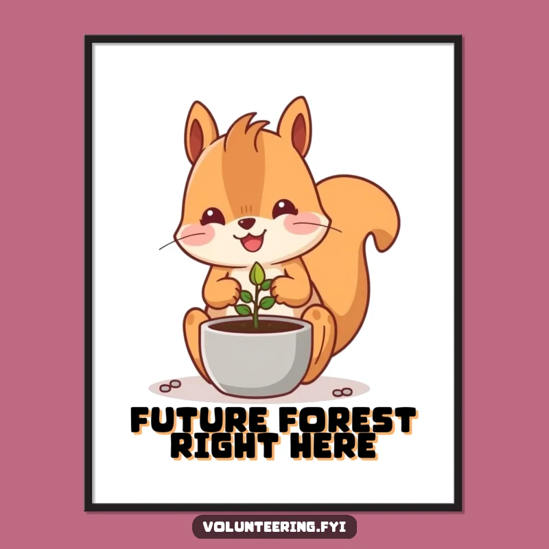 Funny Kawaii Squirrel Planting Seed Digital Art: Gardener Print Gift