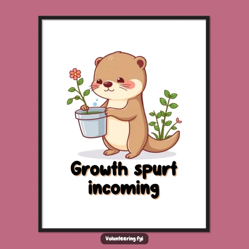 Funny Otter Plant Digital Art: Playful Woodland Wall Decor Printable, Instant Gift