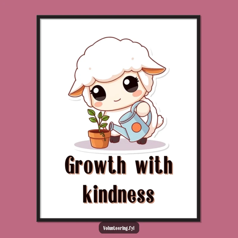 Funny Sheep Digital Art: Kind Sheep Watering Plant, Instant Gentle Funny Decor