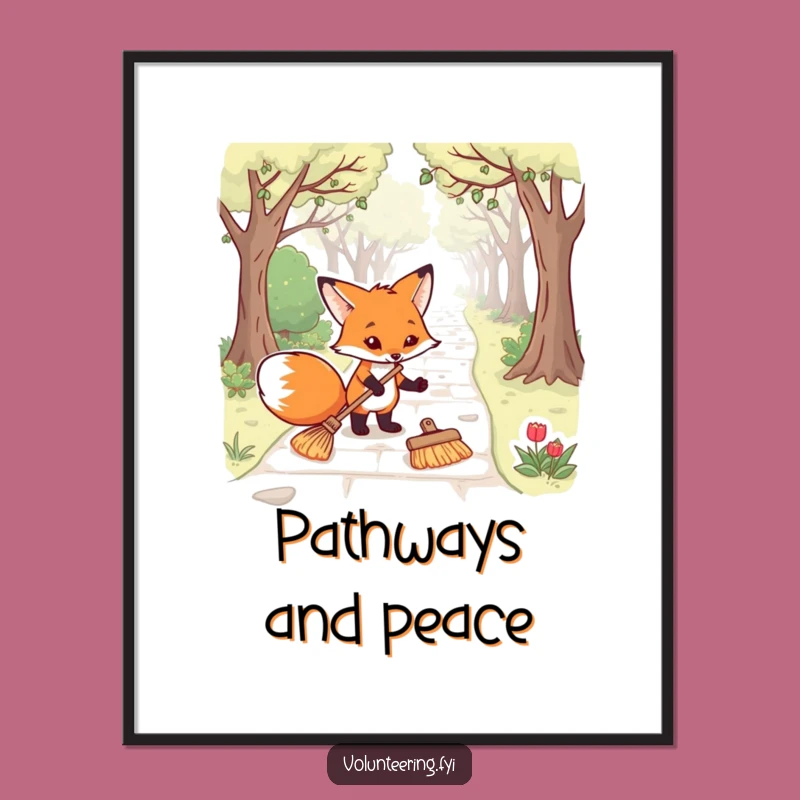 Funny Fox Digital Art: Humorous Park Pathway Cleanup for Your Walls