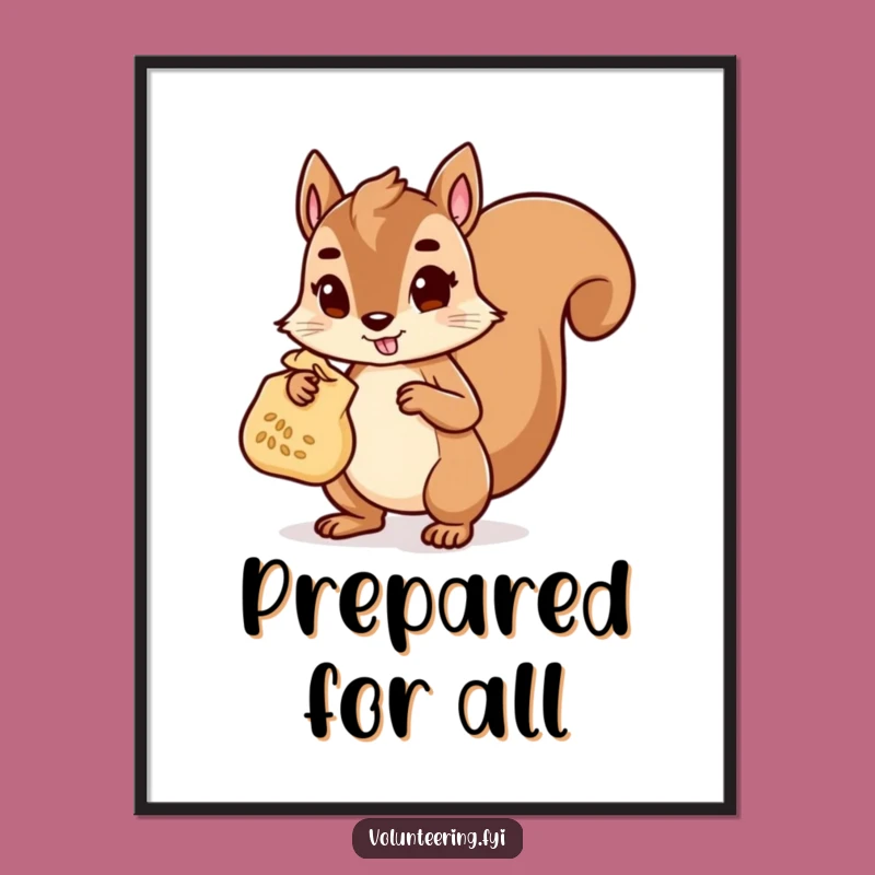 Funny Squirrel Helper Digital Print: Determined Character Carrying Seeds, Instant Funny Gift Download
