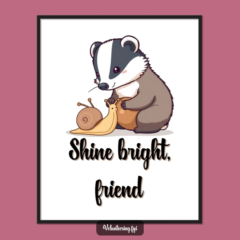Funny Badger & Snail Digital Art Print - Instant Diligent Download