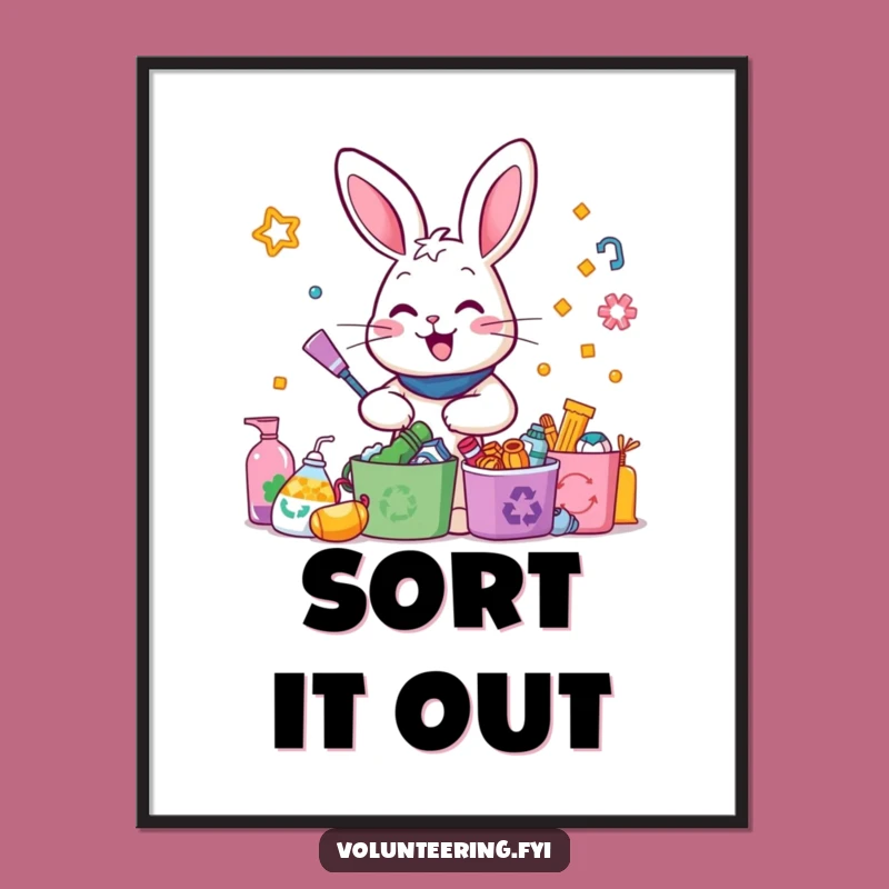 Funny Digital Art Print: Rabbit Recycling Enthusiasm - Hilarious Eco Wall Decor, Gift