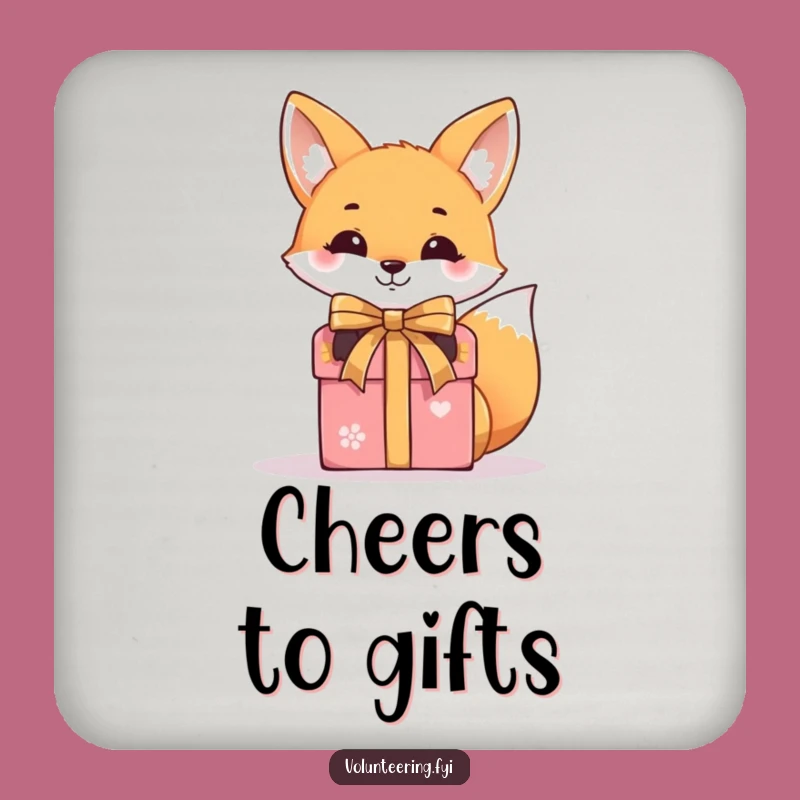Funny Fox Gift Box Coaster: Smiling Wrapper, Protect Surfaces Hilariously