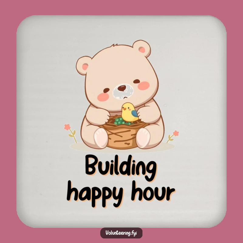 Funny Bear Bird Nest Coaster: Helping Scene, Protect Surfaces Hilariously