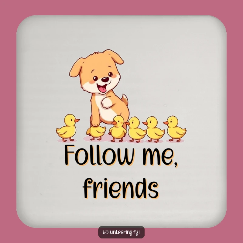 Funny Dog & Ducklings Coaster Set - Cute Pup Table Protection Gift