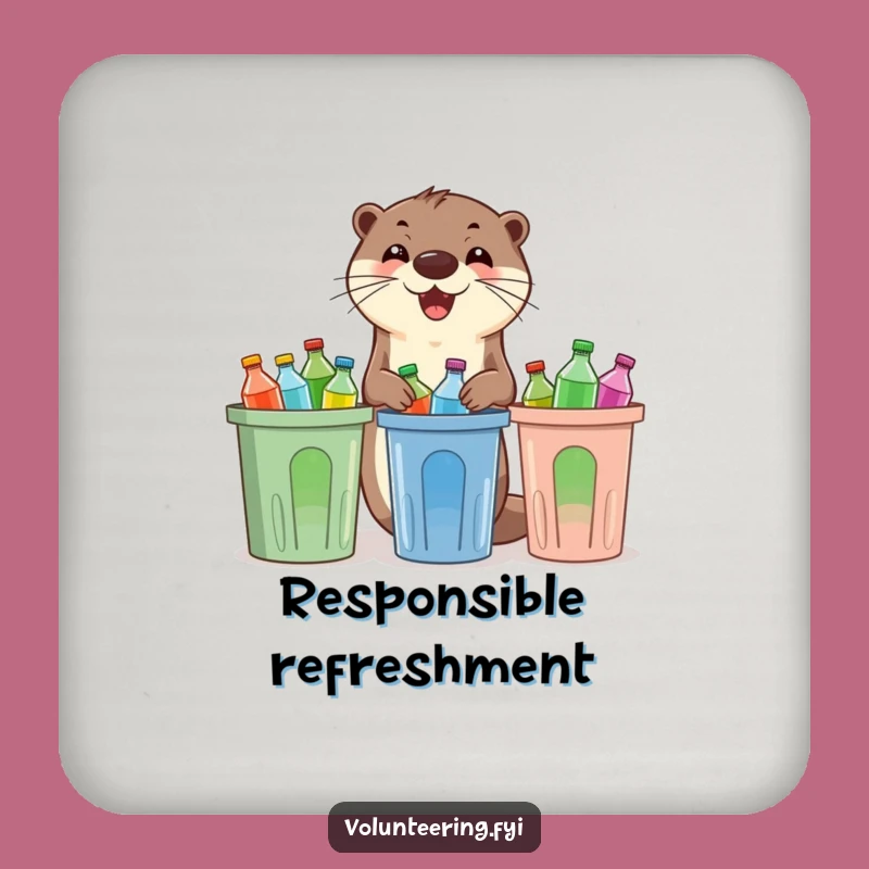 Funny Otter Drink Coasters: Protect Surfaces with Recycling Cheer