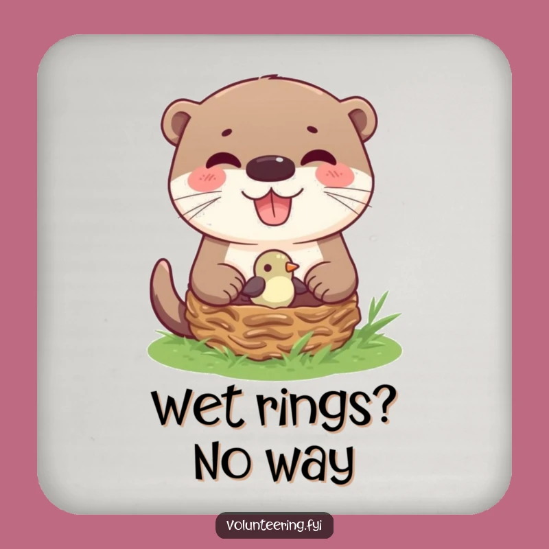 Funny Otter Helping Bird Nest Coasters: Protect Surfaces, Cute Animal Gift Set