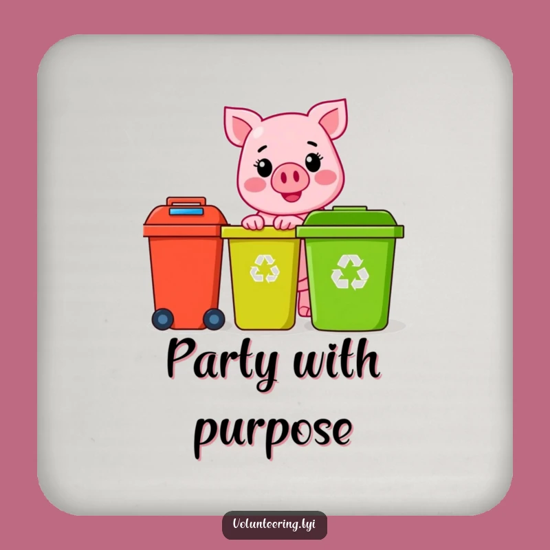 Funny Pink Pig Recycling Coaster: Protect Surfaces With Cheerful, Eco-Friendly Flair