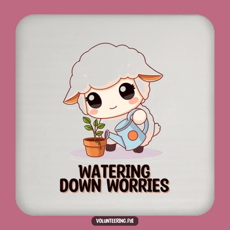 Funny Sheep Coaster: Kind Sheep Watering Plant, Table Protection Funny Gift
