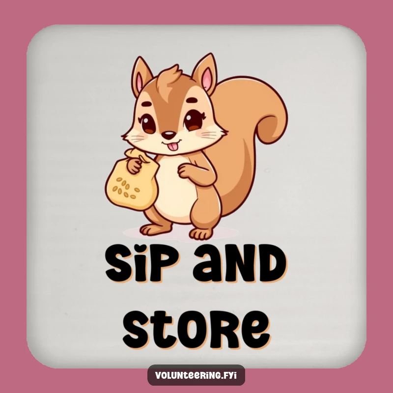 Funny Squirrel Helper Coaster: Determined Character Carrying Seeds, Perfect Funny Gift for Tables