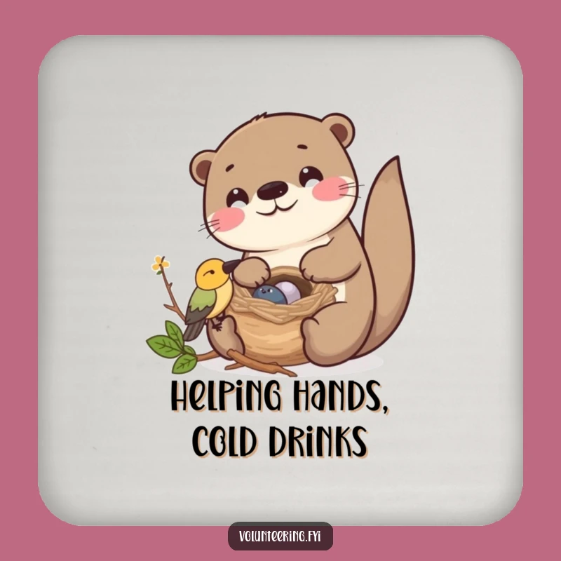 Funny Kawaii Otter Helping Bird Nest Coaster Set: Friendship Gift